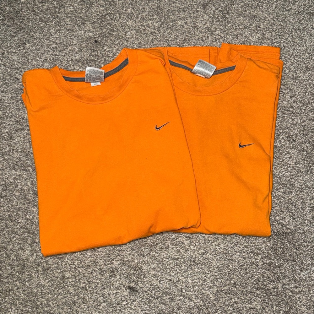 Nike Mens Orange Short Sleeve T-Shirt Lot of 2 Size XXL Embroidered Swoosh Logo